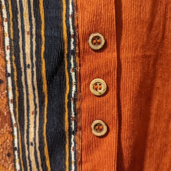 Zanzia orange and multi striped button down tunic in a ribbed polyester. - Picture 3 of 7